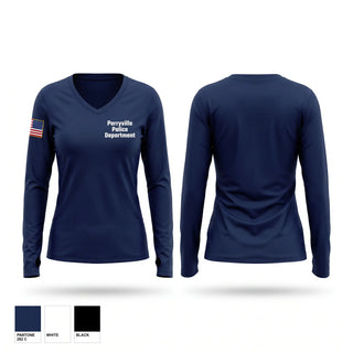 Womens Long Sleeve Vneck Shirt, Perryville Police Department, Police, Teamtime, Team time, sublimation, custom sports apparel, team uniforms, spirit wear, spiritwear, sports uniforms, custom shirts, team store, custom team store, fundraiser sports, apparel fundraiser