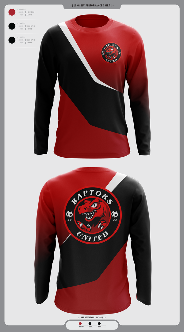 Long Sleeve Performance Shirt, Raptors United, Men's Soccer, Teamtime, Team time, sublimation, custom sports apparel, team uniforms, spirit wear, spiritwear, sports uniforms, custom shirts, team store, custom team store, fundraiser sports, apparel fundraiser