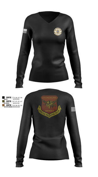 Womens Long Sleeve Vneck Shirt, Evangeline Parish Sheriffs Office S.R.T, Police, Teamtime, Team time, sublimation, custom sports apparel, team uniforms, spirit wear, spiritwear, sports uniforms, custom shirts, team store, custom team store, fundraiser sports, apparel fundraiser