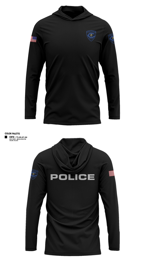 Long Sleeve Performance Shirt with hood, Colcord Police Dept, , Teamtime, Team time, sublimation, custom sports apparel, team uniforms, spirit wear, spiritwear, sports uniforms, custom shirts, team store, custom team store, fundraiser sports, apparel fundraiser