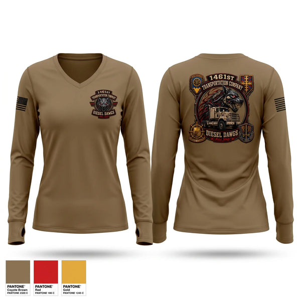 Womens Long Sleeve Vneck Shirt, 1461st Transportation Company, National Guard, Teamtime, Team time, sublimation, custom sports apparel, team uniforms, spirit wear, spiritwear, sports uniforms, custom shirts, team store, custom team store, fundraiser sports, apparel fundraiser