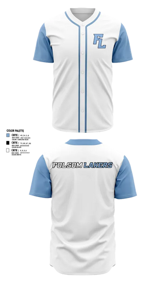 Full Button Baseball Jersey, Folsom Lakers, Baseball, Teamtime, Team time, sublimation, custom sports apparel, team uniforms, spirit wear, spiritwear, sports uniforms, custom shirts, team store, custom team store, fundraiser sports, apparel fundraiser