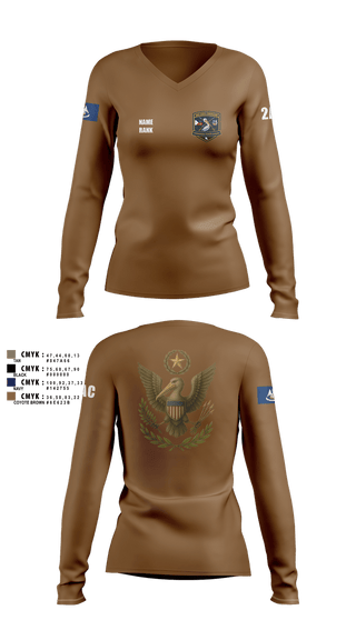 Womens Long Sleeve Vneck Shirt, 2nd Area Command (LASG), , Teamtime, Team time, sublimation, custom sports apparel, team uniforms, spirit wear, spiritwear, sports uniforms, custom shirts, team store, custom team store, fundraiser sports, apparel fundraiser