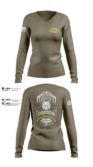 Womens Long Sleeve Vneck Shirt, 422nd Military Police Company, Army, Teamtime, Team time, sublimation, custom sports apparel, team uniforms, spirit wear, spiritwear, sports uniforms, custom shirts, team store, custom team store, fundraiser sports, apparel fundraiser