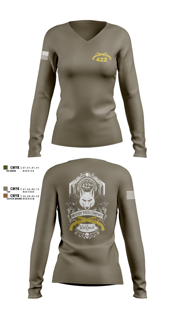 Womens Long Sleeve Vneck Shirt, 422nd Military Police Company, Army, Teamtime, Team time, sublimation, custom sports apparel, team uniforms, spirit wear, spiritwear, sports uniforms, custom shirts, team store, custom team store, fundraiser sports, apparel fundraiser