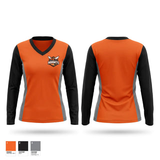 Womens Long Sleeve Vneck Shirt, Hornets, Men's Soccer, Teamtime, Team time, sublimation, custom sports apparel, team uniforms, spirit wear, spiritwear, sports uniforms, custom shirts, team store, custom team store, fundraiser sports, apparel fundraiser