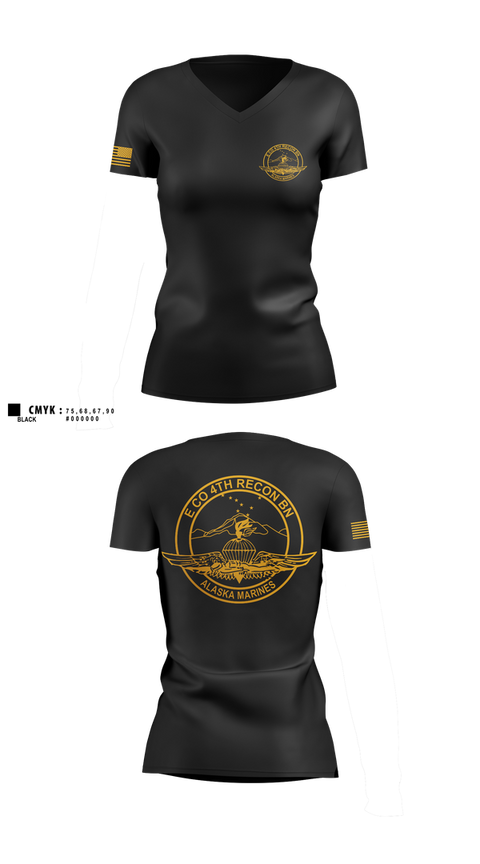 Womens Short Sleeve Vneck Shirt, E co 4th recon bn, Marines, Teamtime, Team time, sublimation, custom sports apparel, team uniforms, spirit wear, spiritwear, sports uniforms, custom shirts, team store, custom team store, fundraiser sports, apparel fundraiser