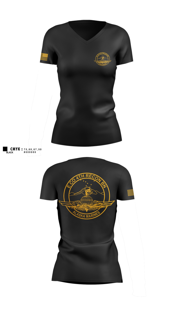 Womens Short Sleeve Vneck Shirt, E co 4th recon bn, Marines, Teamtime, Team time, sublimation, custom sports apparel, team uniforms, spirit wear, spiritwear, sports uniforms, custom shirts, team store, custom team store, fundraiser sports, apparel fundraiser