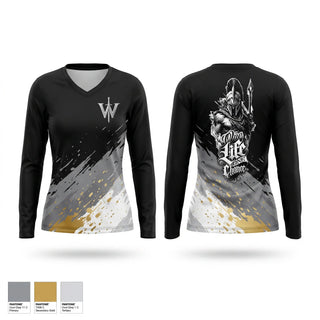 Womens Long Sleeve Vneck Shirt, Warriors lair, , Teamtime, Team time, sublimation, custom sports apparel, team uniforms, spirit wear, spiritwear, sports uniforms, custom shirts, team store, custom team store, fundraiser sports, apparel fundraiser