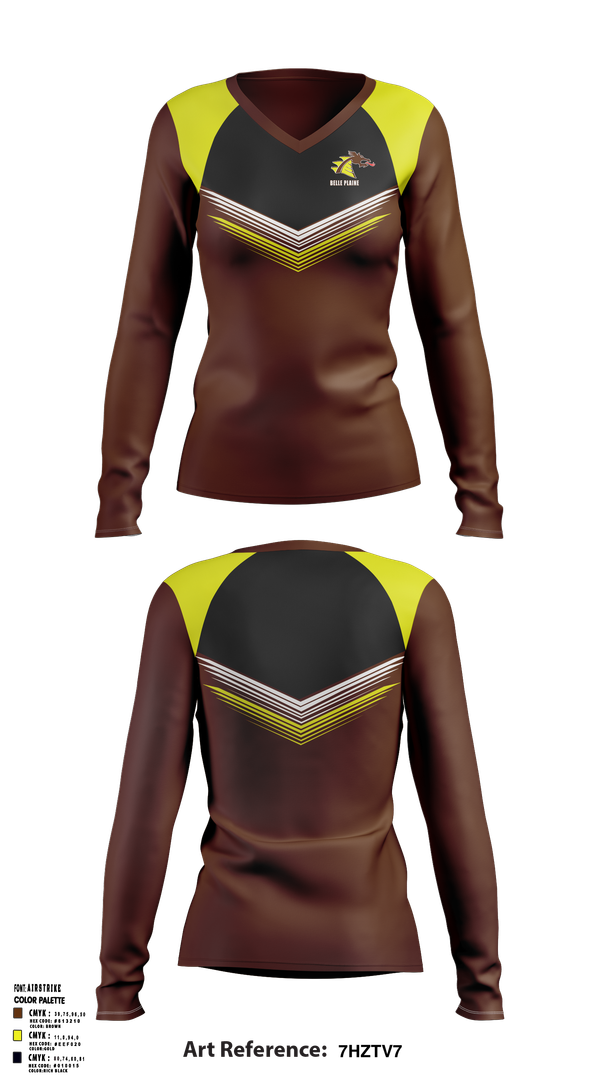 Womens Long Sleeve Vneck Shirt, Belle Plaine High School, Spirit Store, Teamtime, Team time, sublimation, custom sports apparel, team uniforms, spirit wear, spiritwear, sports uniforms, custom shirts, team store, custom team store, fundraiser sports, apparel fundraiser