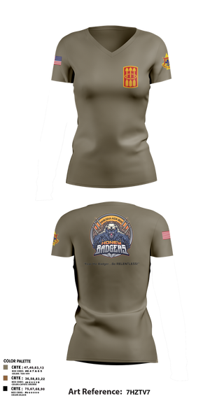 Womens Short Sleeve Vneck Shirt, Honey Badgers / 30X, Army, Teamtime, Team time, sublimation, custom sports apparel, team uniforms, spirit wear, spiritwear, sports uniforms, custom shirts, team store, custom team store, fundraiser sports, apparel fundraiser