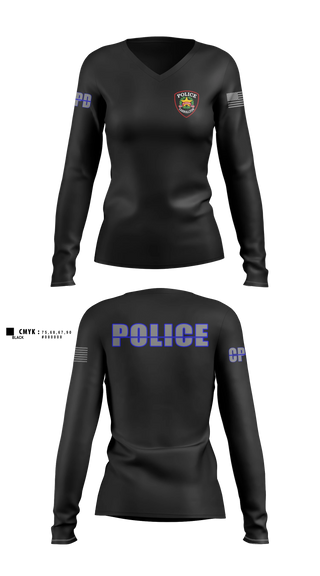 Womens Long Sleeve Vneck Shirt, Carrollton Police Department, Police, Teamtime, Team time, sublimation, custom sports apparel, team uniforms, spirit wear, spiritwear, sports uniforms, custom shirts, team store, custom team store, fundraiser sports, apparel fundraiser