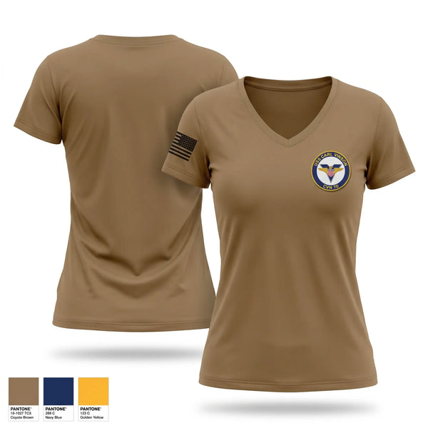 Womens Short Sleeve Vneck Shirt, USS CARL VINSON SECURITY, Navy, Teamtime, Team time, sublimation, custom sports apparel, team uniforms, spirit wear, spiritwear, sports uniforms, custom shirts, team store, custom team store, fundraiser sports, apparel fundraiser
