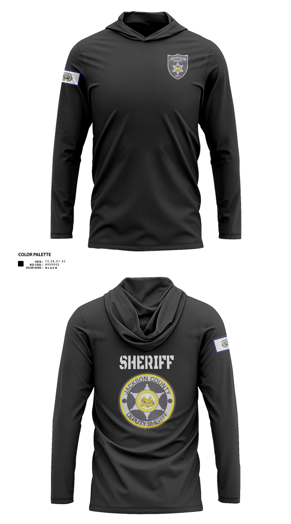 Long Sleeve Performance Shirt with hood, Jackson County SD, Police, Teamtime, Team time, sublimation, custom sports apparel, team uniforms, spirit wear, spiritwear, sports uniforms, custom shirts, team store, custom team store, fundraiser sports, apparel fundraiser
