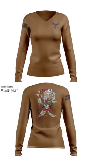 Womens Long Sleeve Vneck Shirt, 4-9 CAV, RONIN PLT, Army, Teamtime, Team time, sublimation, custom sports apparel, team uniforms, spirit wear, spiritwear, sports uniforms, custom shirts, team store, custom team store, fundraiser sports, apparel fundraiser