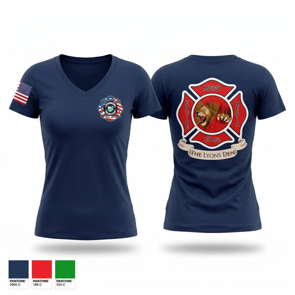 Womens Short Sleeve Vneck Shirt, Company 52, Fire Department, Teamtime, Team time, sublimation, custom sports apparel, team uniforms, spirit wear, spiritwear, sports uniforms, custom shirts, team store, custom team store, fundraiser sports, apparel fundraiser