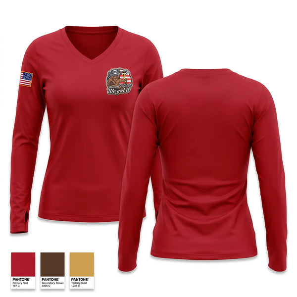 Womens Long Sleeve Vneck Shirt, Morrell Volunteer Fire Company, Fire Department, Teamtime, Team time, sublimation, custom sports apparel, team uniforms, spirit wear, spiritwear, sports uniforms, custom shirts, team store, custom team store, fundraiser sports, apparel fundraiser