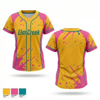 Two Button Softball Jersey, Elm Creek, Softball, Teamtime, Team time, sublimation, custom sports apparel, team uniforms, spirit wear, spiritwear, sports uniforms, custom shirts, team store, custom team store, fundraiser sports, apparel fundraiser