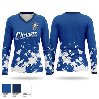 Womens Long Sleeve Vneck Shirt, Centennial Clippers, Baseball, Teamtime, Team time, sublimation, custom sports apparel, team uniforms, spirit wear, spiritwear, sports uniforms, custom shirts, team store, custom team store, fundraiser sports, apparel fundraiser
