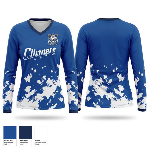 Womens Long Sleeve Vneck Shirt, Centennial Clippers, Baseball, Teamtime, Team time, sublimation, custom sports apparel, team uniforms, spirit wear, spiritwear, sports uniforms, custom shirts, team store, custom team store, fundraiser sports, apparel fundraiser