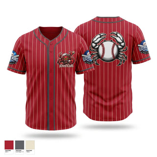 Full Button Baseball Jersey, Devil Crabs, Baseball, Teamtime, Team time, sublimation, custom sports apparel, team uniforms, spirit wear, spiritwear, sports uniforms, custom shirts, team store, custom team store, fundraiser sports, apparel fundraiser