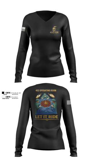 Womens Long Sleeve Vneck Shirt, 452 MED DET, Army, Teamtime, Team time, sublimation, custom sports apparel, team uniforms, spirit wear, spiritwear, sports uniforms, custom shirts, team store, custom team store, fundraiser sports, apparel fundraiser