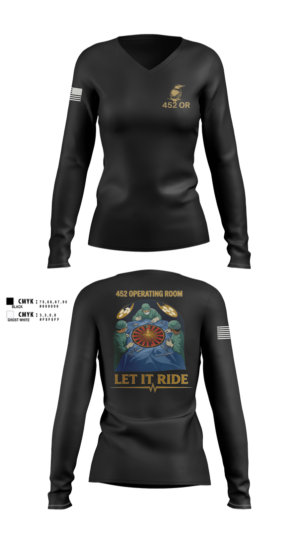 Womens Long Sleeve Vneck Shirt, 452 MED DET, Army, Teamtime, Team time, sublimation, custom sports apparel, team uniforms, spirit wear, spiritwear, sports uniforms, custom shirts, team store, custom team store, fundraiser sports, apparel fundraiser