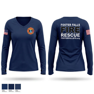 Womens Long Sleeve Vneck Shirt, Foster Falls Fire Department, Fire Department, Teamtime, Team time, sublimation, custom sports apparel, team uniforms, spirit wear, spiritwear, sports uniforms, custom shirts, team store, custom team store, fundraiser sports, apparel fundraiser