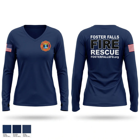 Womens Long Sleeve Vneck Shirt, Foster Falls Fire Department, Fire Department, Teamtime, Team time, sublimation, custom sports apparel, team uniforms, spirit wear, spiritwear, sports uniforms, custom shirts, team store, custom team store, fundraiser sports, apparel fundraiser