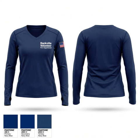 Womens Long Sleeve Vneck Shirt, Rockville Volunteer Fire Department, Fire Department, Teamtime, Team time, sublimation, custom sports apparel, team uniforms, spirit wear, spiritwear, sports uniforms, custom shirts, team store, custom team store, fundraiser sports, apparel fundraiser