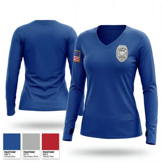 Womens Long Sleeve Vneck Shirt, , Police, Teamtime, Team time, sublimation, custom sports apparel, team uniforms, spirit wear, spiritwear, sports uniforms, custom shirts, team store, custom team store, fundraiser sports, apparel fundraiser