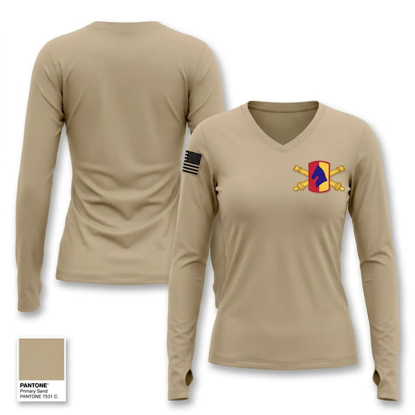 Womens Long Sleeve Vneck Shirt, 138th Fires Brigade, National Guard, Teamtime, Team time, sublimation, custom sports apparel, team uniforms, spirit wear, spiritwear, sports uniforms, custom shirts, team store, custom team store, fundraiser sports, apparel fundraiser