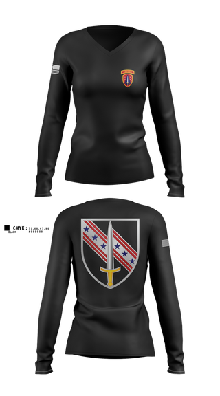 Womens Long Sleeve Vneck Shirt, 6/54th SFAB, National Guard, Teamtime, Team time, sublimation, custom sports apparel, team uniforms, spirit wear, spiritwear, sports uniforms, custom shirts, team store, custom team store, fundraiser sports, apparel fundraiser