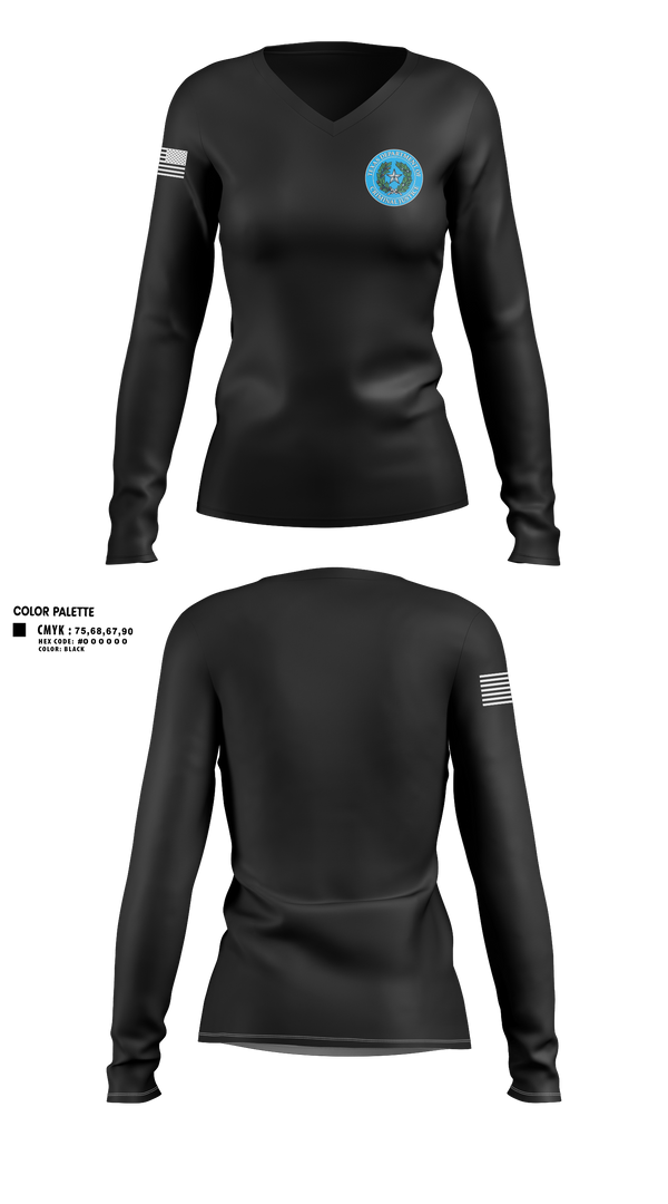Womens Long Sleeve Vneck Shirt, Gary Job Corps, Police, Teamtime, Team time, sublimation, custom sports apparel, team uniforms, spirit wear, spiritwear, sports uniforms, custom shirts, team store, custom team store, fundraiser sports, apparel fundraiser