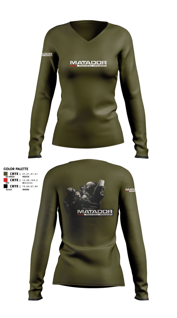 Women's Long Sleeve Vneck Shirt, Matador Tactical, , Teamtime, Team time, sublimation, custom sports apparel, team uniforms, spirit wear, spiritwear, sports uniforms, custom shirts, team store, custom team store, fundraiser sports, apparel fundraiser