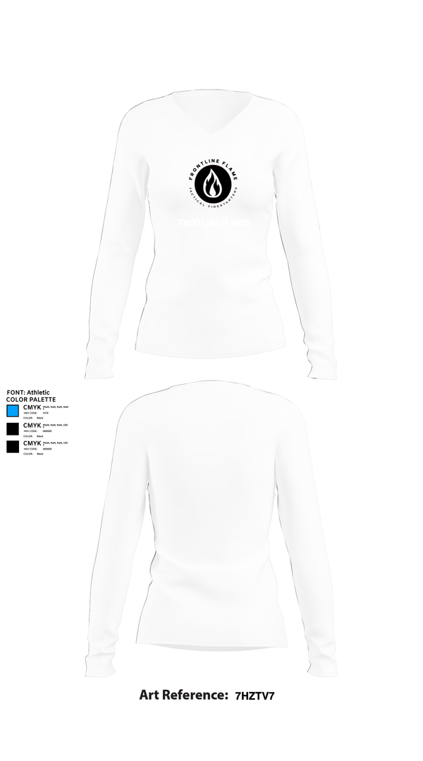Womens Long Sleeve Vneck Shirt, Frontline Flames, , Teamtime, Team time, sublimation, custom sports apparel, team uniforms, spirit wear, spiritwear, sports uniforms, custom shirts, team store, custom team store, fundraiser sports, apparel fundraiser