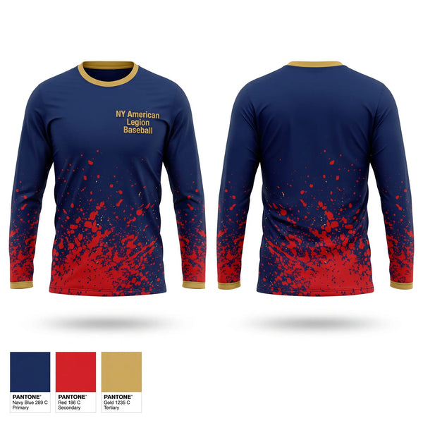 Long Sleeve Performance Shirt, NY American Legion Baseball, Baseball, Teamtime, Team time, sublimation, custom sports apparel, team uniforms, spirit wear, spiritwear, sports uniforms, custom shirts, team store, custom team store, fundraiser sports, apparel fundraiser