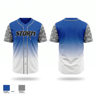 Full Button Baseball Jersey, Storm, Baseball, Teamtime, Team time, sublimation, custom sports apparel, team uniforms, spirit wear, spiritwear, sports uniforms, custom shirts, team store, custom team store, fundraiser sports, apparel fundraiser