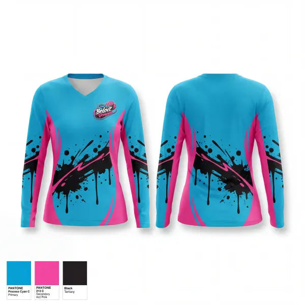 Womens Long Sleeve Vneck Shirt, Beloit Venom, Softball, Teamtime, Team time, sublimation, custom sports apparel, team uniforms, spirit wear, spiritwear, sports uniforms, custom shirts, team store, custom team store, fundraiser sports, apparel fundraiser