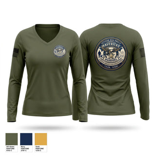 Womens Long Sleeve Vneck Shirt, Mavericks Warriors, Army, Teamtime, Team time, sublimation, custom sports apparel, team uniforms, spirit wear, spiritwear, sports uniforms, custom shirts, team store, custom team store, fundraiser sports, apparel fundraiser
