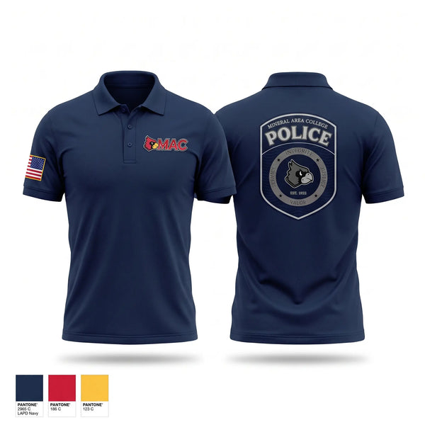 Short Sleeve Performance Polo, Mineral Area College Police, Police, Teamtime, Team time, sublimation, custom sports apparel, team uniforms, spirit wear, spiritwear, sports uniforms, custom shirts, team store, custom team store, fundraiser sports, apparel fundraiser