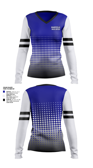 Womens Long Sleeve Vneck Shirt, Sharpsville Blue Devils, , Teamtime, Team time, sublimation, custom sports apparel, team uniforms, spirit wear, spiritwear, sports uniforms, custom shirts, team store, custom team store, fundraiser sports, apparel fundraiser