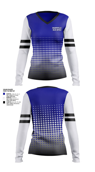 Sharpsville Blue Devils 61871742 Women's Long Sleeve V-neck Shirt - 2