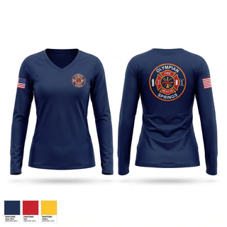 Womens Long Sleeve Vneck Shirt, Olympian Springs Fire and Rescue, Fire Department, Teamtime, Team time, sublimation, custom sports apparel, team uniforms, spirit wear, spiritwear, sports uniforms, custom shirts, team store, custom team store, fundraiser sports, apparel fundraiser
