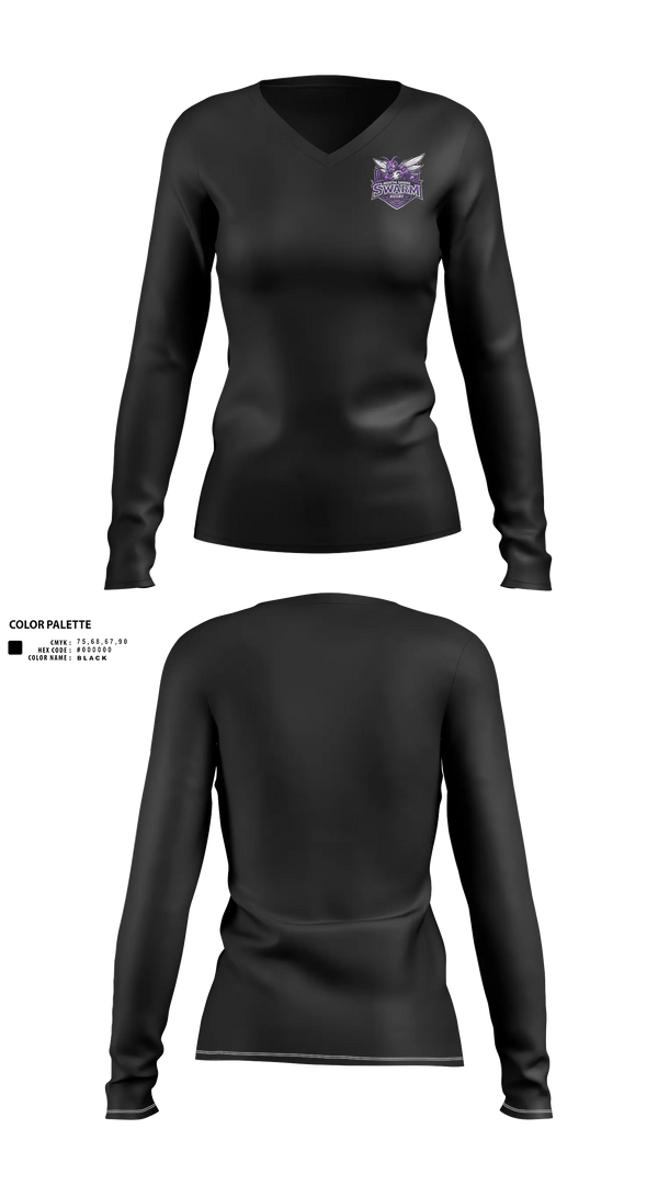 Womens Long Sleeve Vneck Shirt, North Shore Swarm Rugby, Rugby, Teamtime, Team time, sublimation, custom sports apparel, team uniforms, spirit wear, spiritwear, sports uniforms, custom shirts, team store, custom team store, fundraiser sports, apparel fundraiser