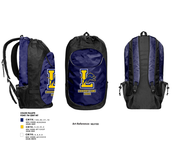 Gear Bag, Lockport Lions, Cheer, Teamtime, Team time, sublimation, custom sports apparel, team uniforms, spirit wear, spiritwear, sports uniforms, custom shirts, team store, custom team store, fundraiser sports, apparel fundraiser