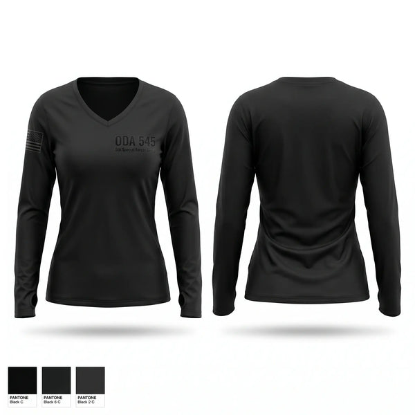 Womens Long Sleeve Vneck Shirt, ODA 545 5th Special Forces Group, Army, Teamtime, Team time, sublimation, custom sports apparel, team uniforms, spirit wear, spiritwear, sports uniforms, custom shirts, team store, custom team store, fundraiser sports, apparel fundraiser
