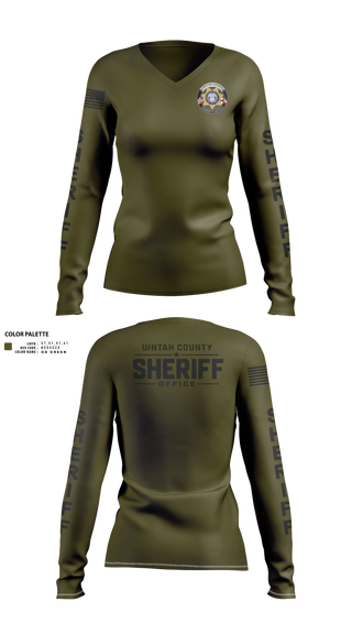 Womens Long Sleeve Vneck Shirt, Uintah County Sheriffs Office, Police, Teamtime, Team time, sublimation, custom sports apparel, team uniforms, spirit wear, spiritwear, sports uniforms, custom shirts, team store, custom team store, fundraiser sports, apparel fundraiser