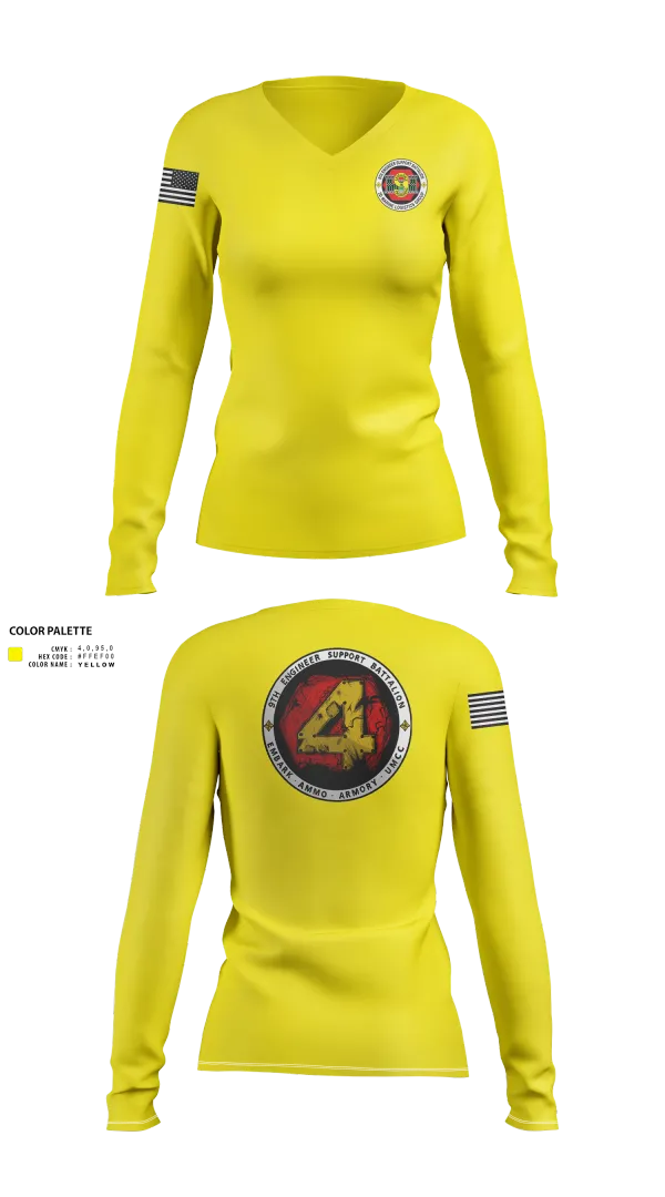 Womens Long Sleeve Vneck Shirt, 9th Engineer Support Battalion, Marines, Teamtime, Team time, sublimation, custom sports apparel, team uniforms, spirit wear, spiritwear, sports uniforms, custom shirts, team store, custom team store, fundraiser sports, apparel fundraiser