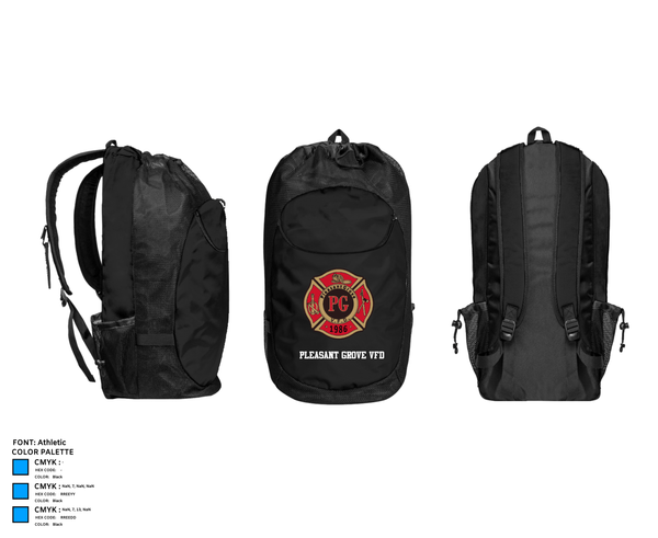 Gear Bag, Pleasant Grove VFD, Fire Department, Teamtime, Team time, sublimation, custom sports apparel, team uniforms, spirit wear, spiritwear, sports uniforms, custom shirts, team store, custom team store, fundraiser sports, apparel fundraiser